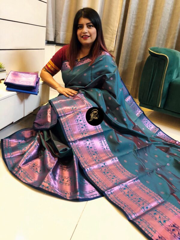 Hand weaved soft semi kanchi silk saree - Impresa Store