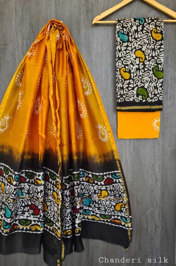 Chanderi silk top and cotton bottom with chanderi silk duppatta - Impresa Store