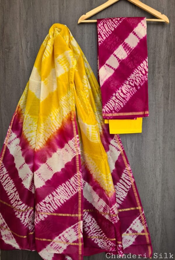 Chanderi silk top and cotton bottom with chanderi silk duppatta - Impresa Store
