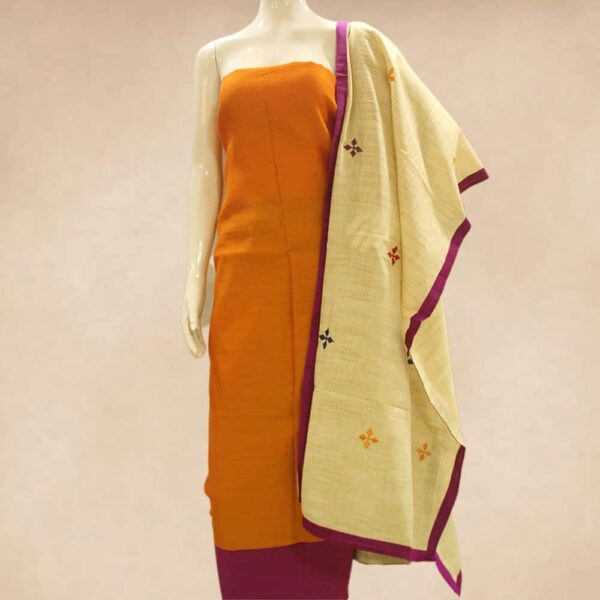 Jacquard silk cotton top and silk cotton bottom with patch work dupion duppata - Impresa Store