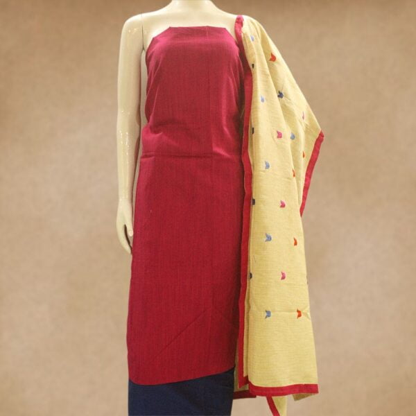 Silk cotton top and silk cotton bottom with embroidered patch work dupion dupatta - Impresa Store