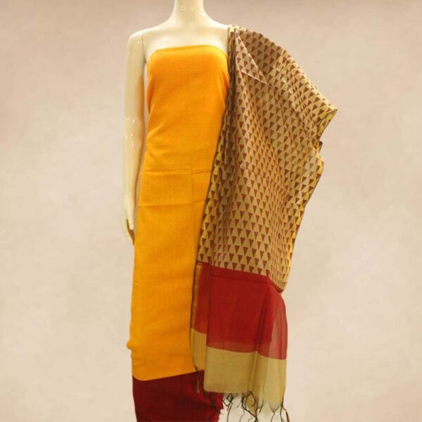 Silk cotton top and silk cotton bottom with Designer block print silk cotton dupatta - Impresa Store