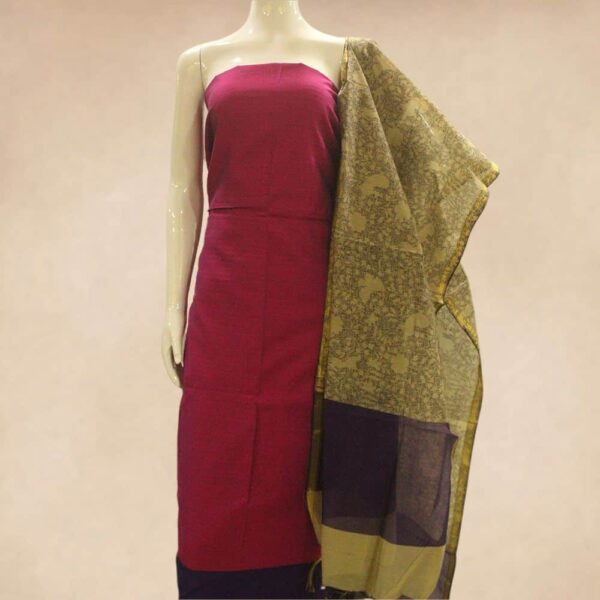 Silk cotton top and silk cotton bottom with Designer block print silk cotton dupatta - Impresa Store