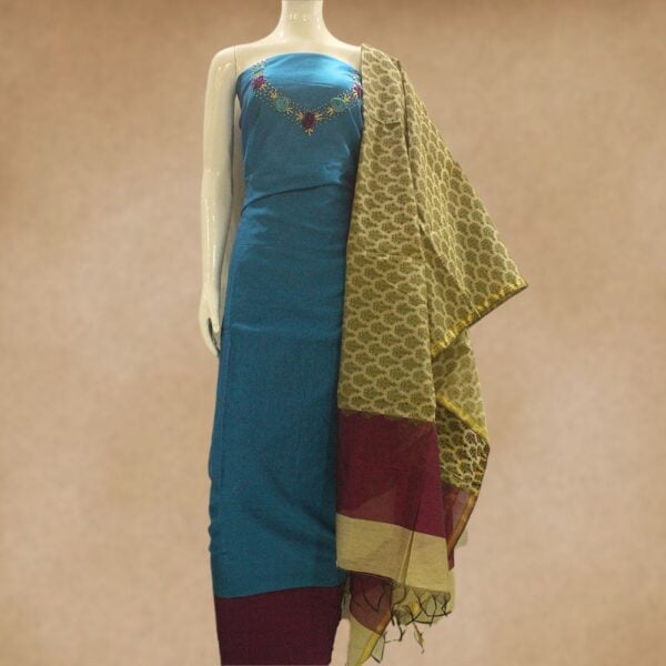 Designer silk cotton top and silk cotton bottom with chanderi dupatta - Impresa Store