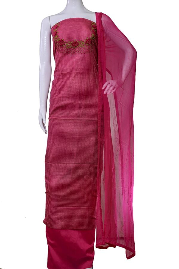 Designer silk kota top with hand work and silk cotton bottom with chiffon dupatta - Impresa Store