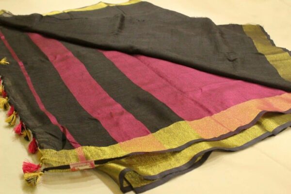 Organic linen saree with linen blouse - Impresa Store