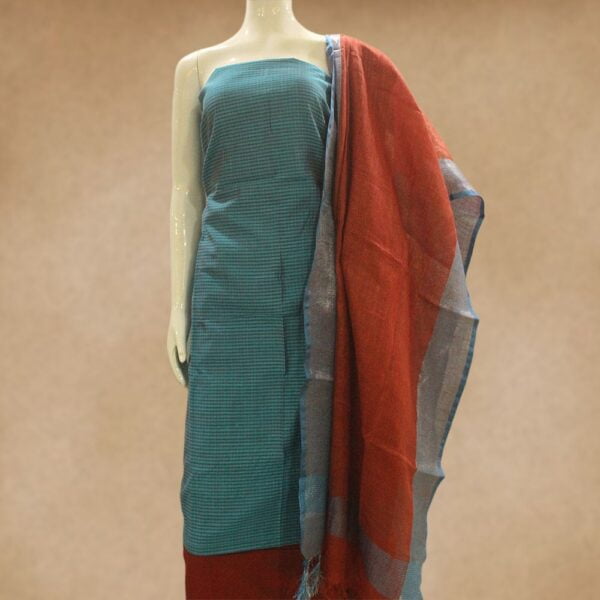 Silk cotton top and silk cotton bottom with linen dupatta - Impresa Store