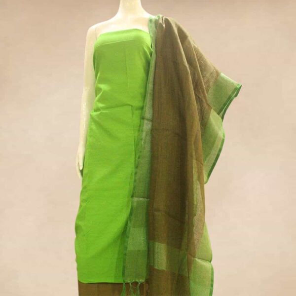 Silk cotton top and silk cotton bottom with Linen dupatta - Impresa Store