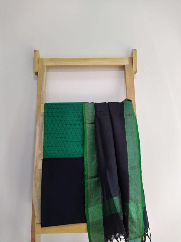 Silk cotton top and silk cotton bottom with linen dupatta - Impresa Store