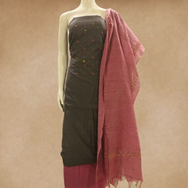 Designer silk cotton top with work and silk cotton bottom with zardosi dupatta - Impresa Store