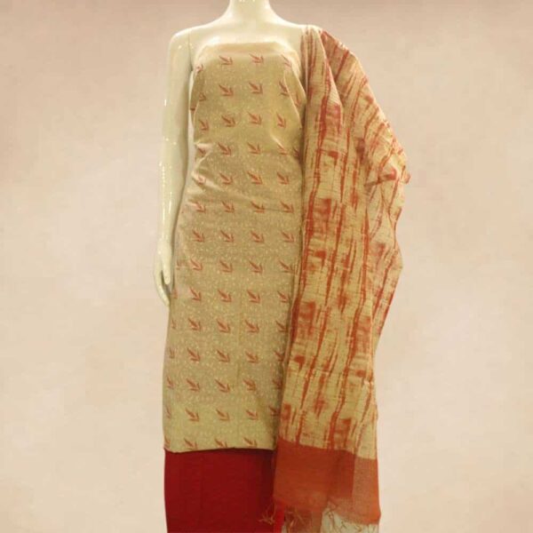 Block printed silk cotton top and silk cotton bottom with tussar munga dupatta - Impresa Store