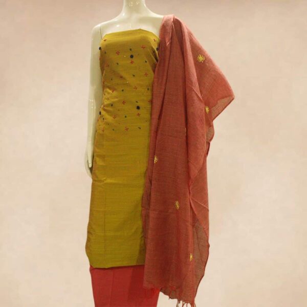 Zardosi designer silk cotton top and silk cotton bottom with designer dupatta - Impresa Store