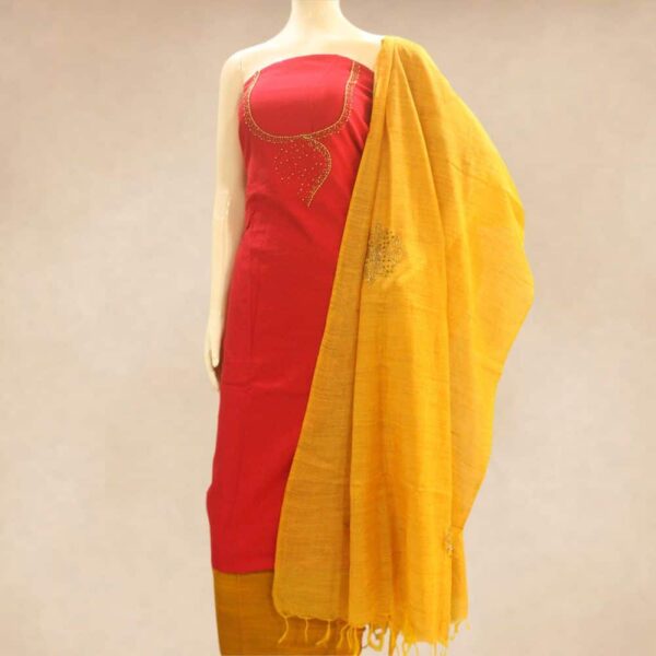 Zardosi Silk cotton top and silk cottom bottom with zardosi designer dupatta - Impresa Store