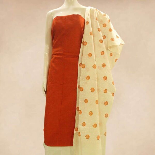 Silk cotton top and silk cotton bottom with block printed silk cotton dupatta - Impresa Store