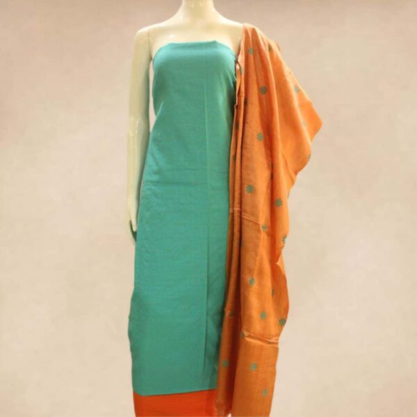 Silk cotton jacquard top and silk cotton bottom with printed silk dupatta - Impresa Store