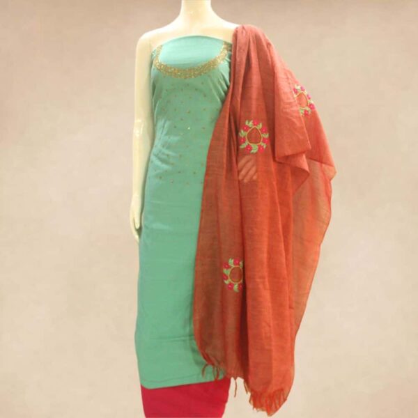 Zardosi Silk cotton top and silk cotton bottom with zardosi silk dupatta - Impresa Store