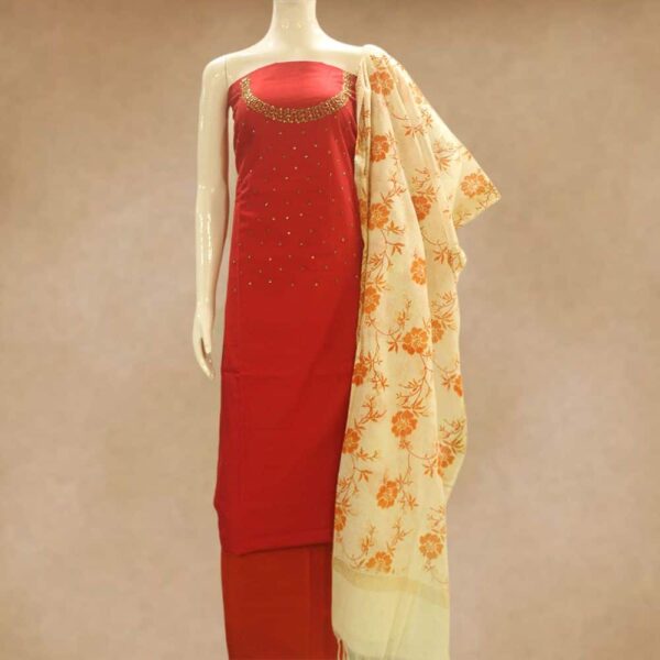 Silk cotton top and silk cotton bottom with printed silk dupatta - Impresa Store