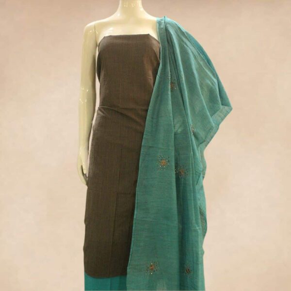 Silk cotton top and silk cotton bottom with designer silk cotton dupatta - Impresa Store