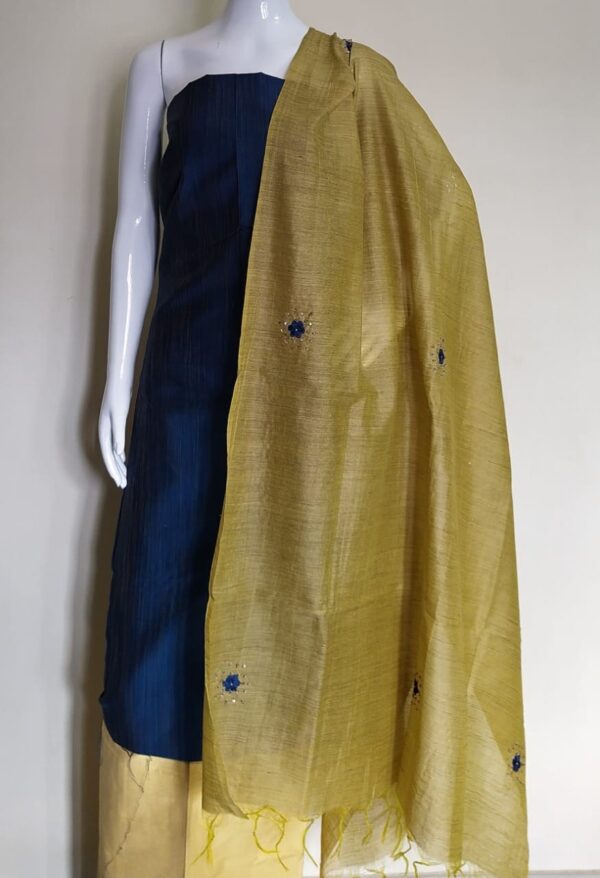Silk cotton top and silk cotton bottom with hand work silk dupatta - Impresa Store