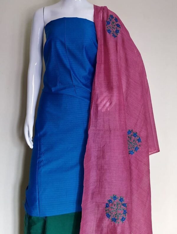 Silk cotton top and silk cotton bottom with hand work silk dupatta - Impresa Store