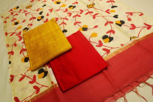Silk cotton top and silk cotton bottom with silk cotton dupatta - Impresa Store