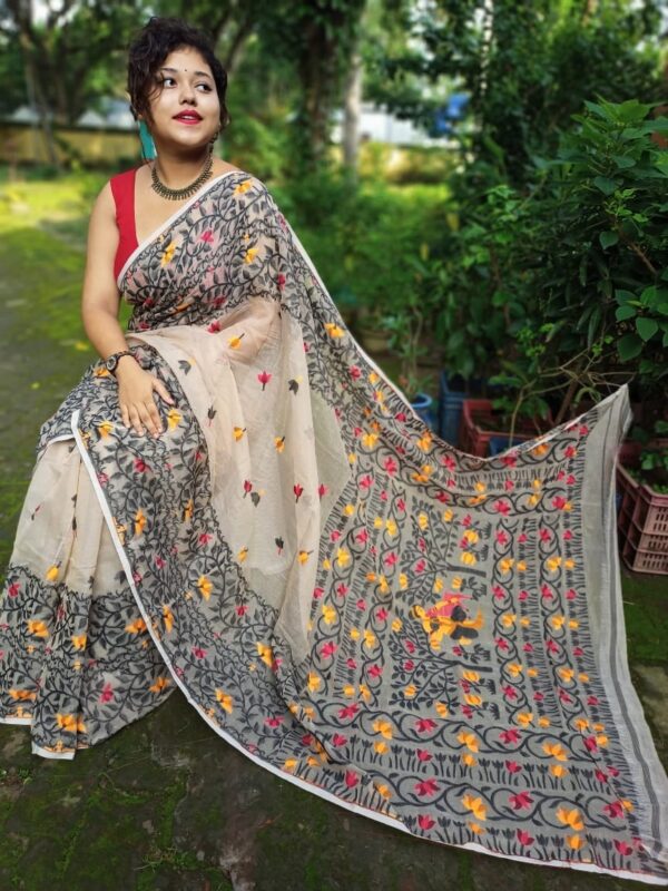 Pure Bengal silk cotton Jamdani weaving saree - Impresa Store