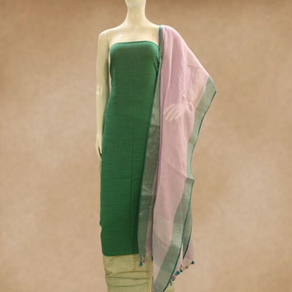 Handloom cotton top and cotton bottom with linen dupatta - Impresa Store