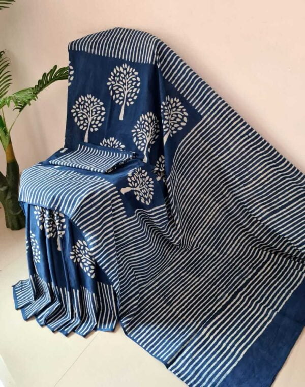 Hand block printed soft mul cotton saree with blouse - Impresa Store