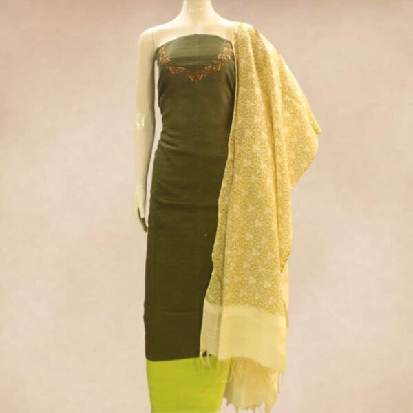 Designer tussar munga top with handwork and silk cotton bottom with nodal silk dupatta - Impresa Store