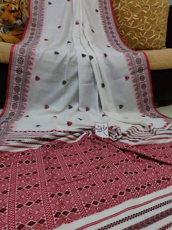 Handloom cotton jamdhani sarees - White and Red - Impresa Store