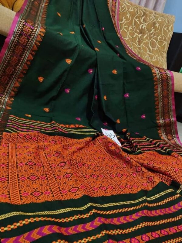 Handloom cotton jamdhani sarees - Dark green - Impresa Store