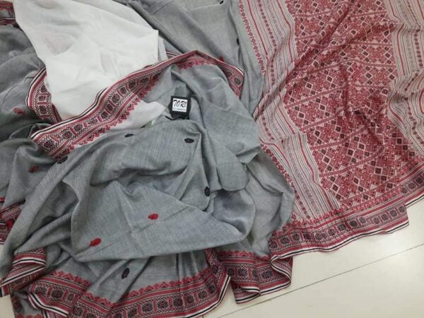 Handloom cotton jamdhani sarees - Grey and Red - Impresa Store
