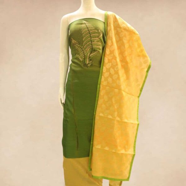 Designer chanderi silk top with hand work and silk bottom with brocade silk dupatta - Impresa Store