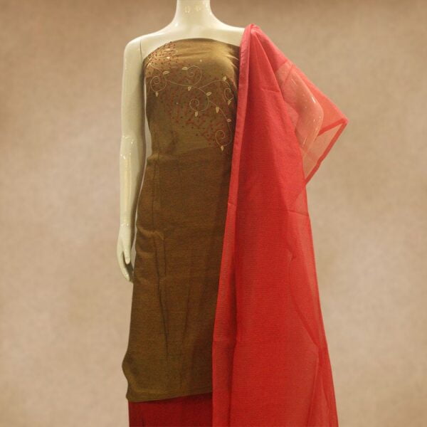 Silky net top with handwork and cotton bottom with silky kota dupatta - Impresa Store