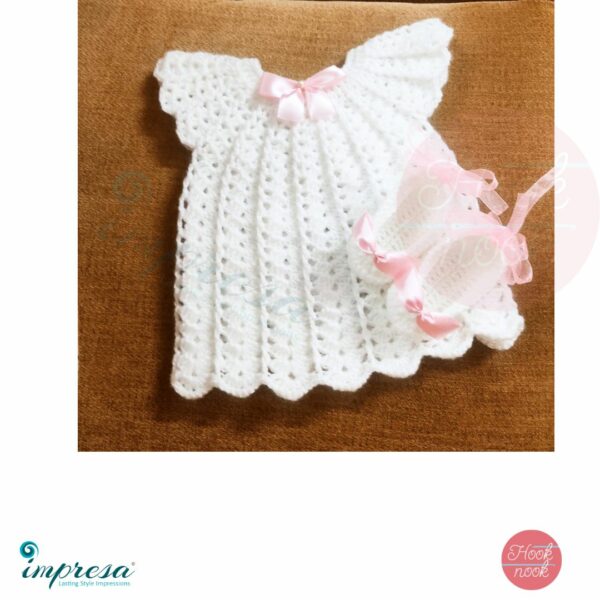 White hand crochet woolen dress with booties - Impresa Store