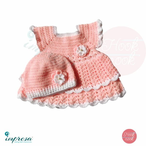 White and Pink two layer crochet baby dress and hat/beanie with flower - Impresa Store