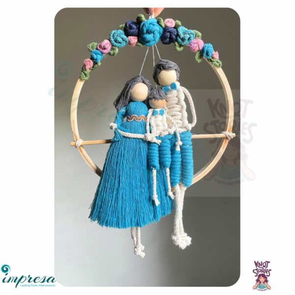 Mom & Dad with a baby boy-blue with flowers - Macrame Character Wall Hangings - Impresa Store