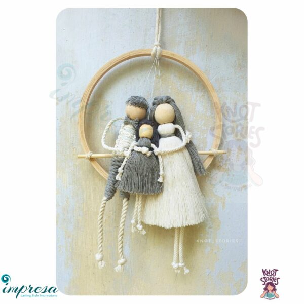 Baby Girl with Mom & Dad-offwhite and grey combo-Macrame Character Wall Hangings - Impresa Store