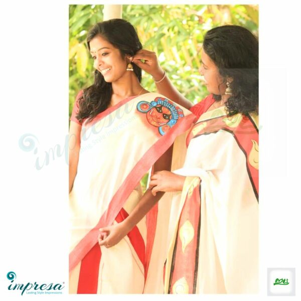 Theyyam Setmundu Handpainted and Shell Design Saree - Impresa Store
