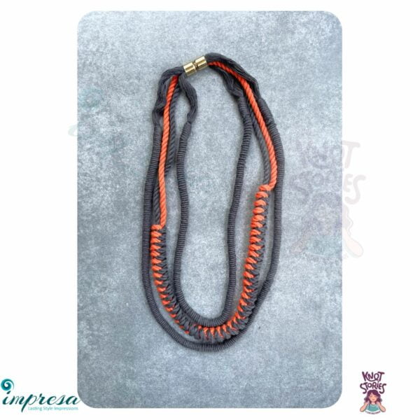 Macrame Jewellery- Orange and Dark grey layered neck piece - Impresa Store