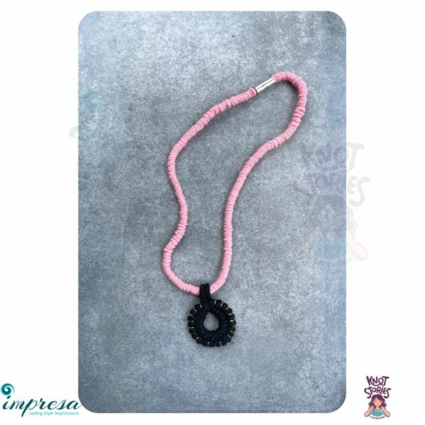 Macrame Jewellery- Pink and black long neck piece - Impresa Store
