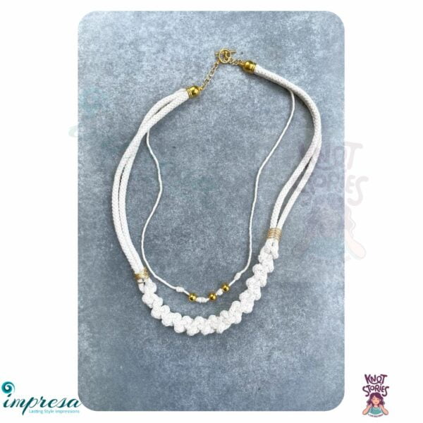 Macrame Jewellery-White 2 layered neck piece with beads - Impresa Store