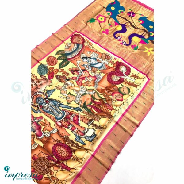 Soft Silk Paithani Saree with all over Kalamkari art - Impresa Store