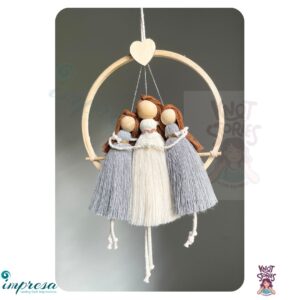 Mom with two daughters- grey & off white colour Macrame Character Wall Hanging - Impresa Store