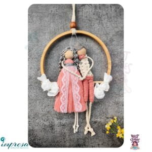 Couple -peach colour with flowers Macrame Character Wall Hanging - Impresa Store