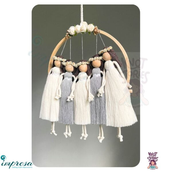 Friends - 5 girls - offwhite & grey colour Macrame Character Wall Hanging - Impresa Store
