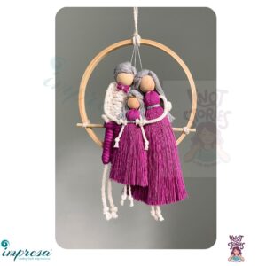 Couple with baby boy- magenta colour Macrame Character Wall Hanging - Impresa Store