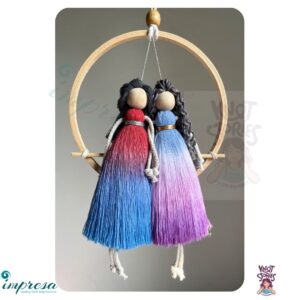 Sisters- Blue,Red & pink - Hand dyed colour Macrame Character Wall Hanging - Impresa Store