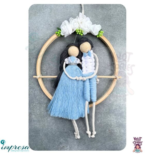 Couple - Ice blue colour Macrame Character Wall Hanging - Impresa Store