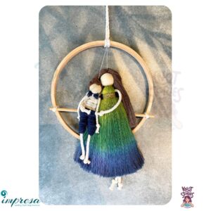 Mom & son - Green & Blue - Hand dyed colour Macrame Character Wall Hanging - Impresa Store